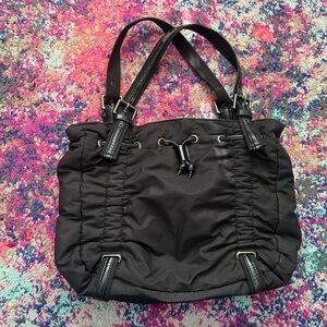 Kenneth Cole Reaction Black Drawstring Nylon Tote vintage buckles
